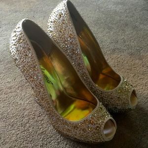 Jeweled wedge high heels worn only once!